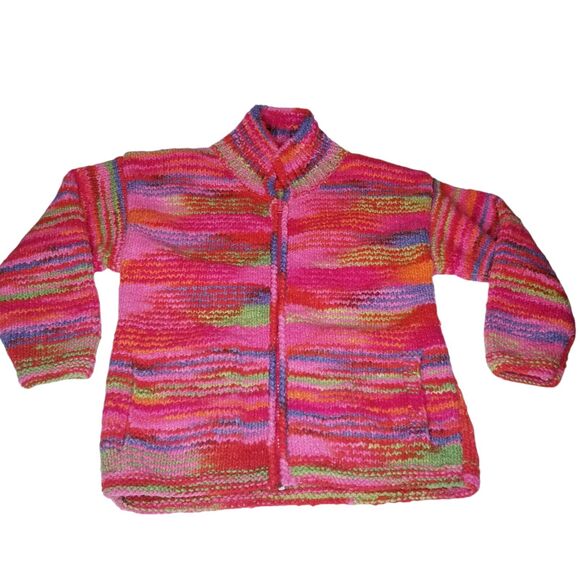 Vtg Over The Rainbow Wool Cardigan Sweater Striped Jacket w/Hat Hippie Boho S/M - Picture 12 of 14
